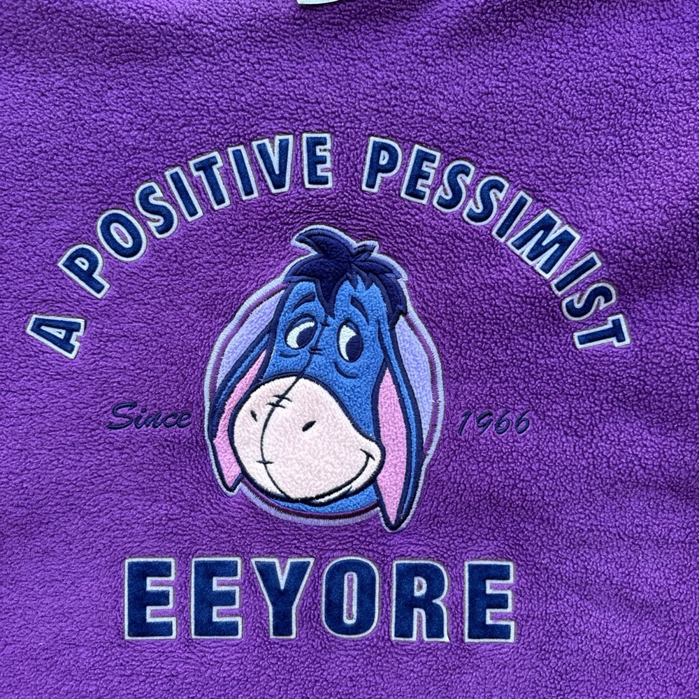 Vintage Disney Y2K Eeyore “A Positive Pessimist” Boxy Fleece Crewneck Sweatshirt - Picture 3 of 4